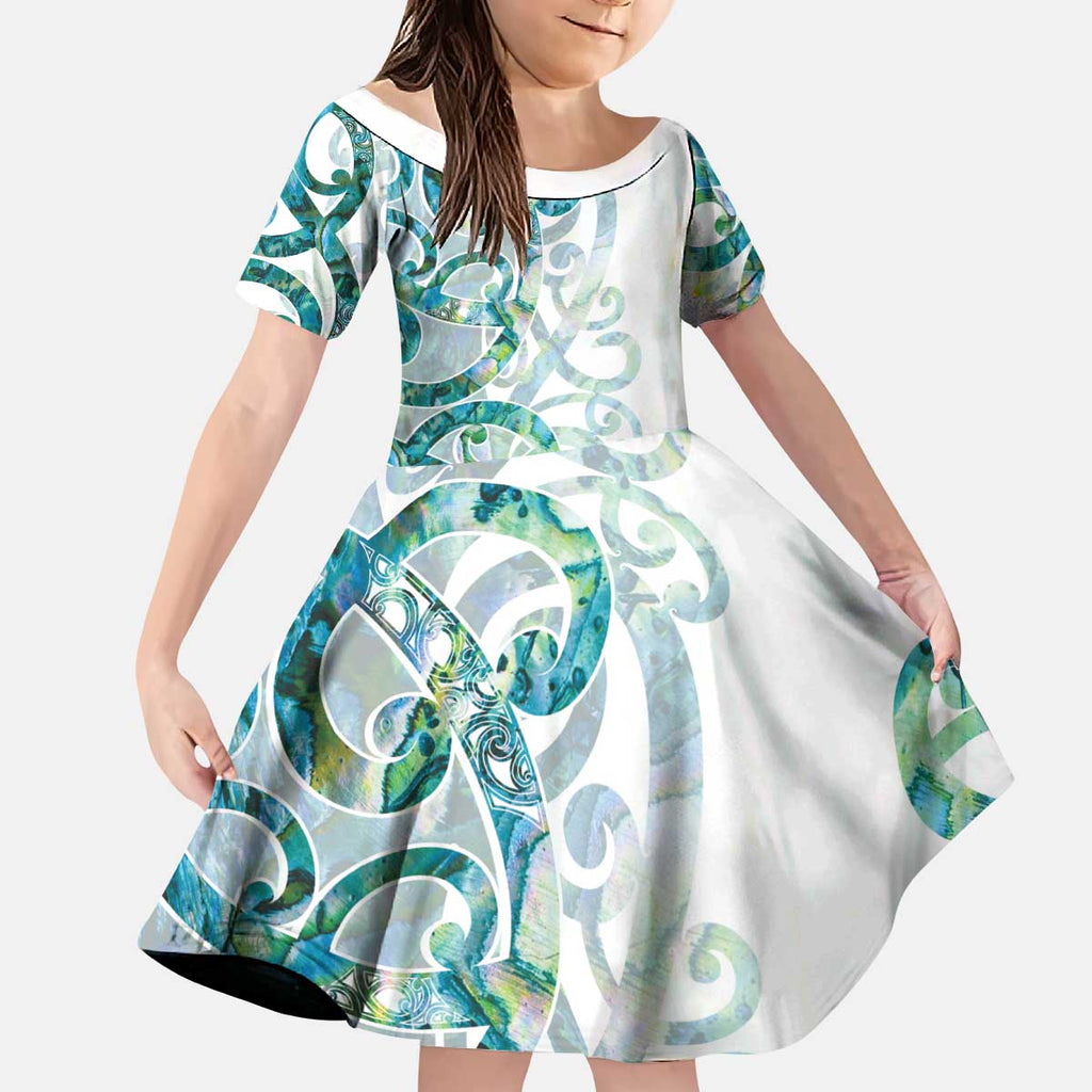 Paua Shell Maori Kid Short Sleeve Dress Koru Kowhaiwhai - Aussie Hoodie