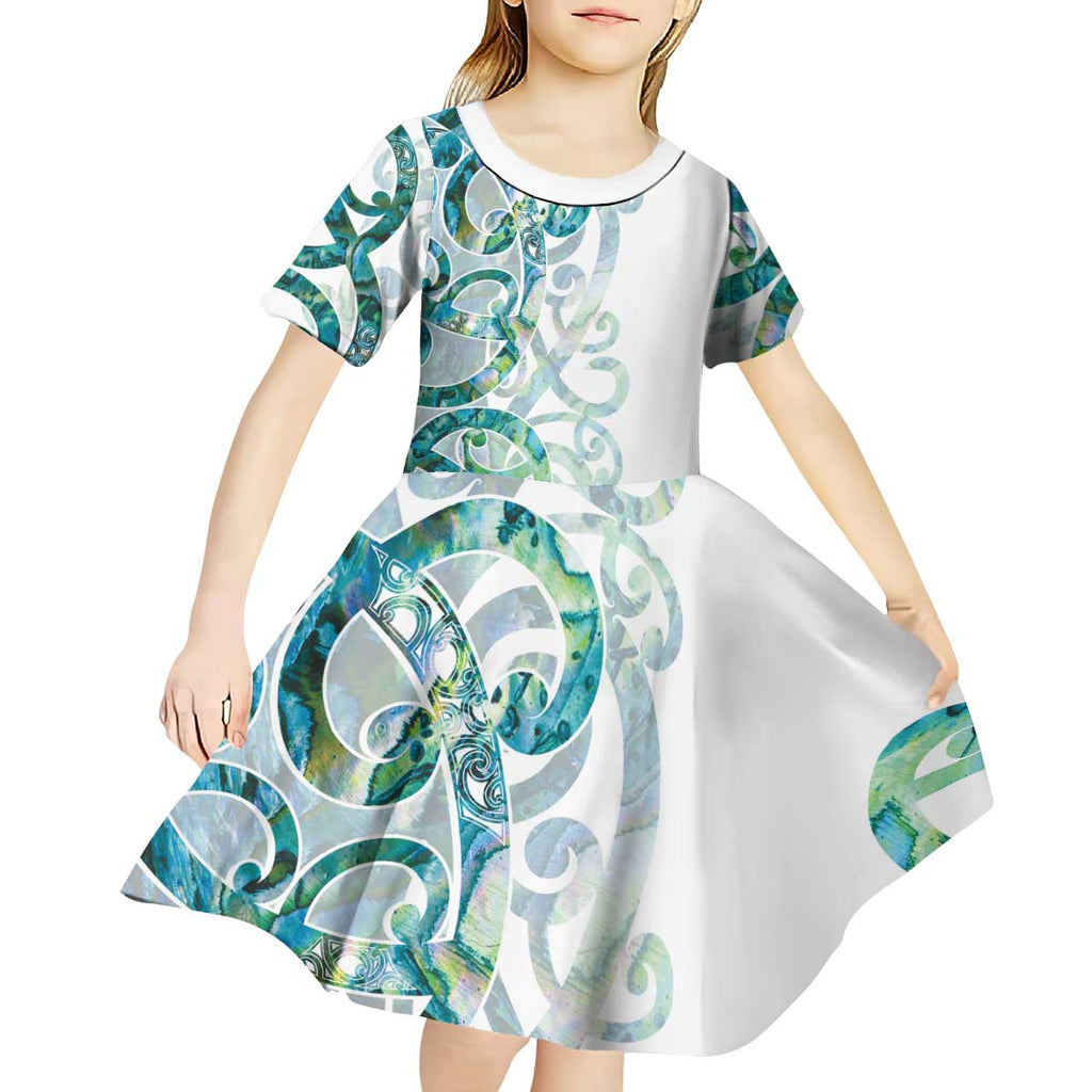 Paua Shell Maori Kid Short Sleeve Dress Koru Kowhaiwhai - Aussie Hoodie
