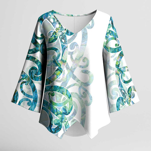 Paua Shell Maori Kimono Sleeve Blouse Koru Kowhaiwhai - Aussie Hoodie