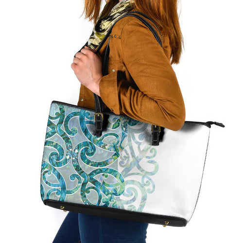 Paua Shell Maori Leather Tote Bag Koru Kowhaiwhai - Aussie Hoodie