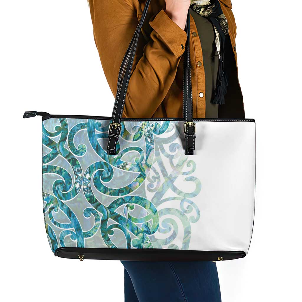 Paua Shell Maori Leather Tote Bag Koru Kowhaiwhai - Aussie Hoodie