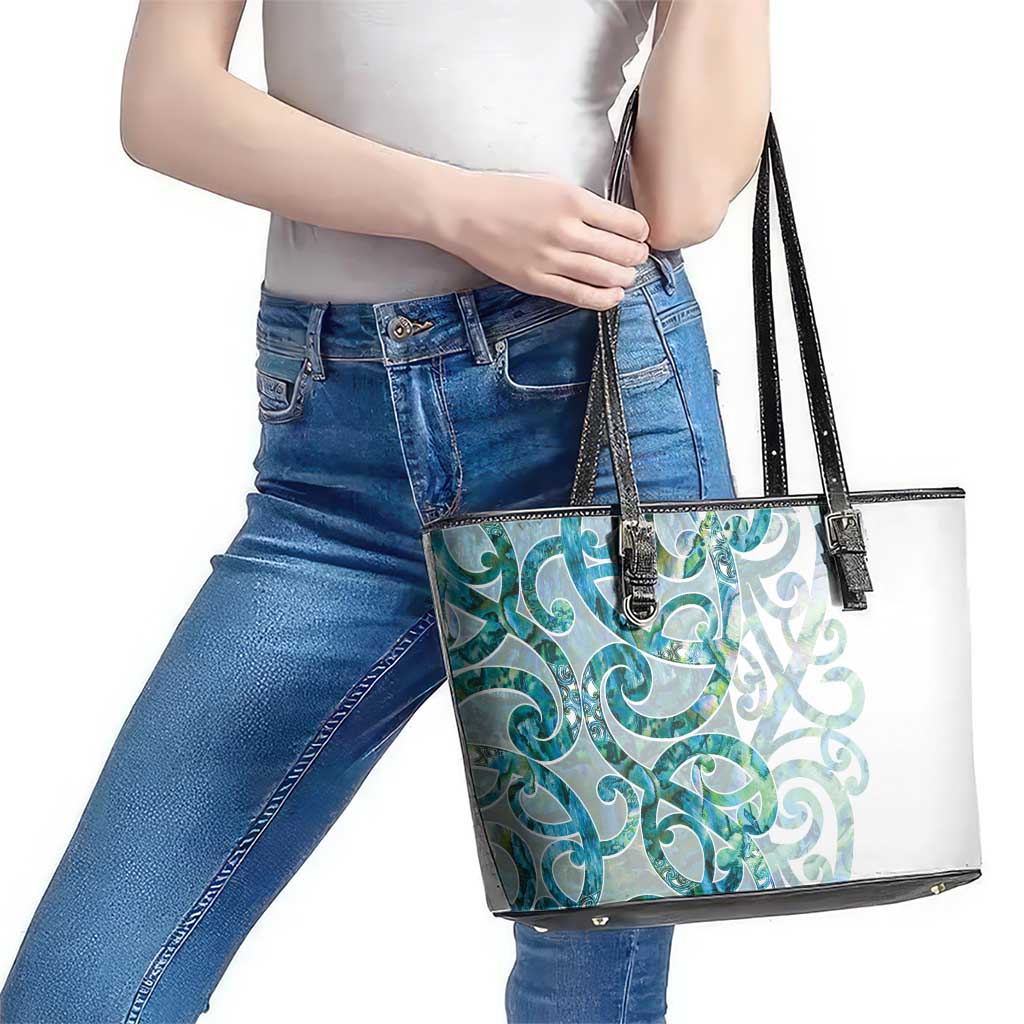 Paua Shell Maori Leather Tote Bag Koru Kowhaiwhai - Aussie Hoodie
