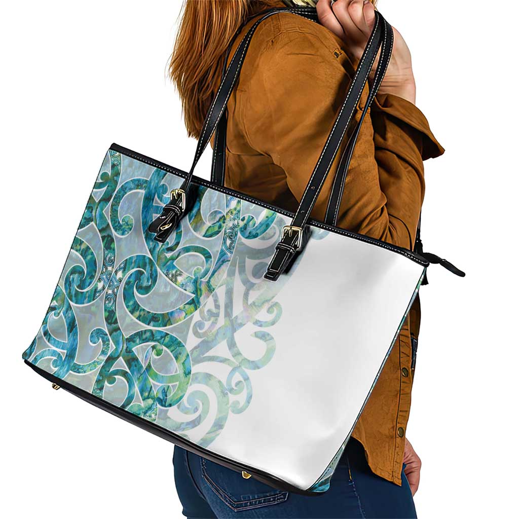 Paua Shell Maori Leather Tote Bag Koru Kowhaiwhai - Aussie Hoodie