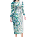 Paua Shell Maori Long Sleeve Bodycon Dress Koru Kowhaiwhai - Aussie Hoodie