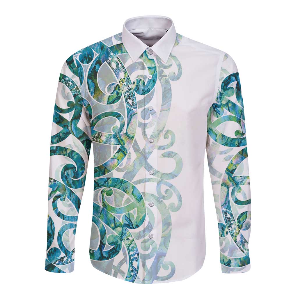 Paua Shell Maori Long Sleeve Button Shirt Koru Kowhaiwhai - Aussie Hoodie