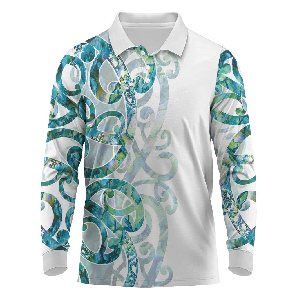 Paua Shell Maori Long Sleeve Polo Shirt Koru Kowhaiwhai - Aussie Hoodie