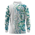 Paua Shell Maori Long Sleeve Polo Shirt Koru Kowhaiwhai - Aussie Hoodie
