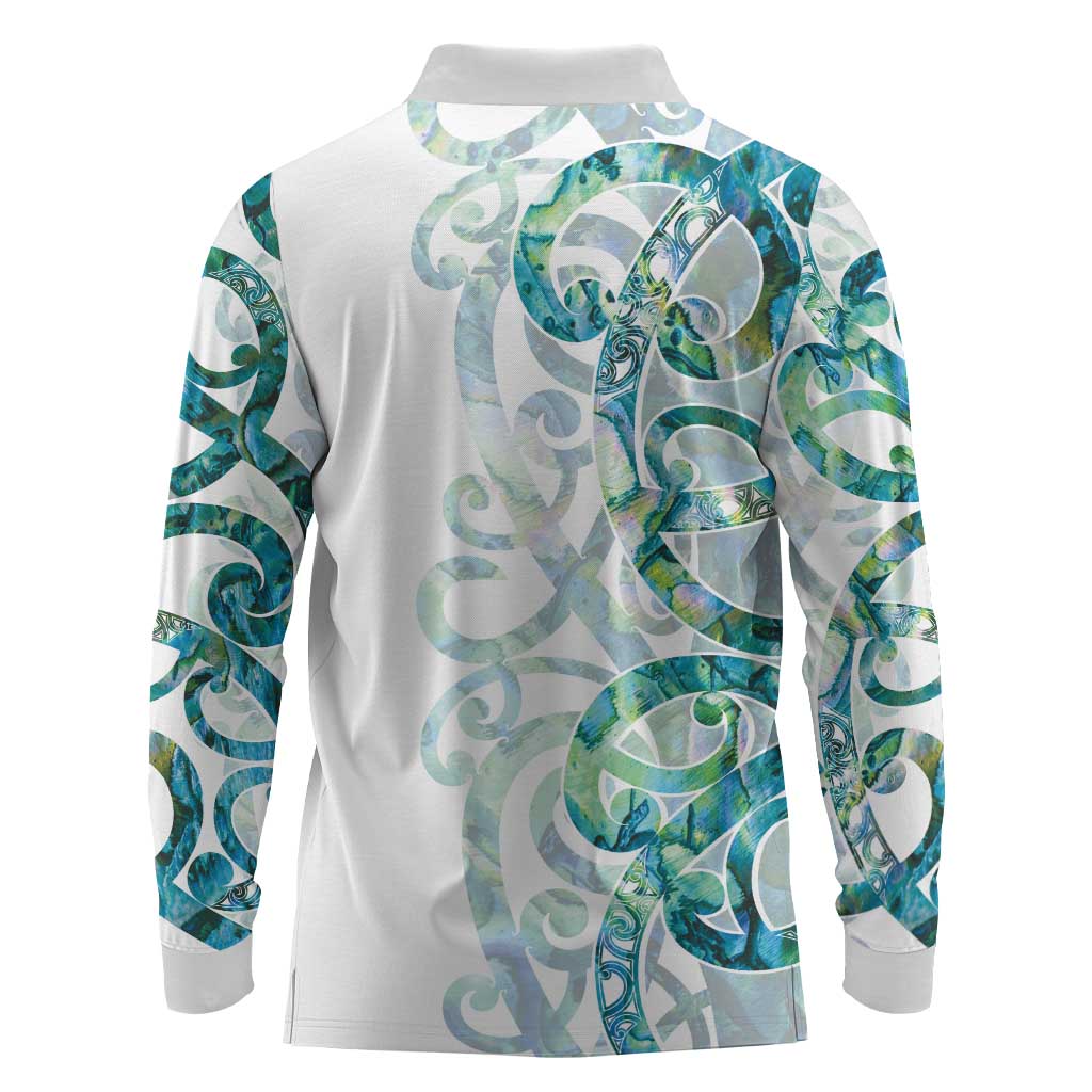 Paua Shell Maori Long Sleeve Polo Shirt Koru Kowhaiwhai - Aussie Hoodie