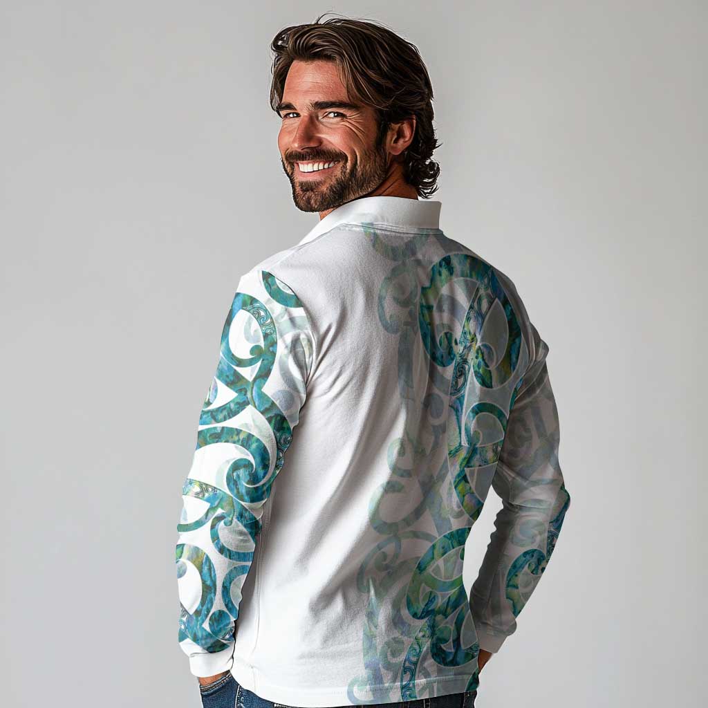 Paua Shell Maori Long Sleeve Polo Shirt Koru Kowhaiwhai - Aussie Hoodie