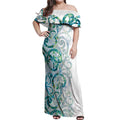 Paua Shell Maori Off Shoulder Maxi Dress Koru Kowhaiwhai - Aussie Hoodie