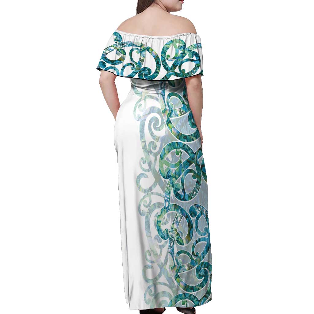 Paua Shell Maori Off Shoulder Maxi Dress Koru Kowhaiwhai - Aussie Hoodie