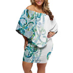 Paua Shell Maori Off Shoulder Short Dress Koru Kowhaiwhai - Aussie Hoodie