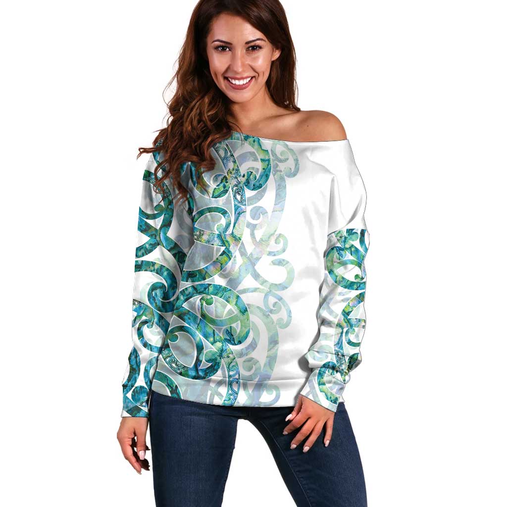 Paua Shell Maori Off Shoulder Sweater Koru Kowhaiwhai - Aussie Hoodie
