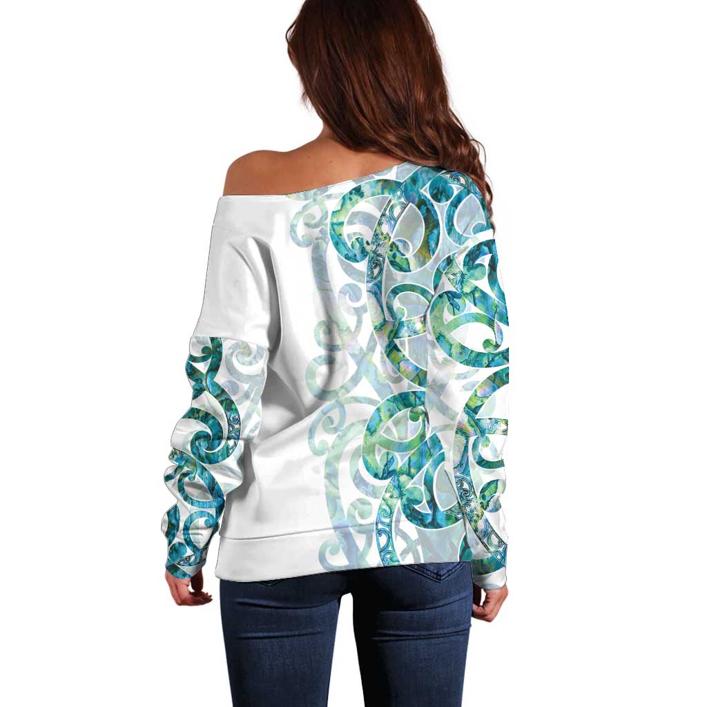 Paua Shell Maori Off Shoulder Sweater Koru Kowhaiwhai - Aussie Hoodie