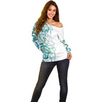Paua Shell Maori Off Shoulder Sweater Koru Kowhaiwhai - Aussie Hoodie
