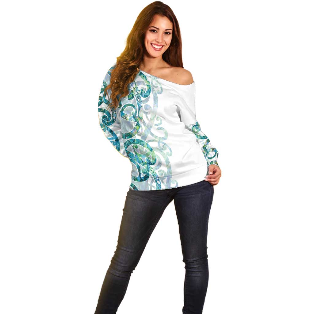 Paua Shell Maori Off Shoulder Sweater Koru Kowhaiwhai - Aussie Hoodie
