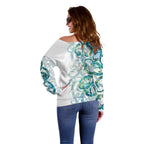 Paua Shell Maori Off Shoulder Sweater Koru Kowhaiwhai - Aussie Hoodie