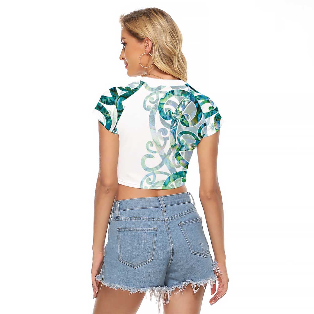Paua Shell Maori Raglan Cropped T Shirt Koru Kowhaiwhai - Aussie Hoodie
