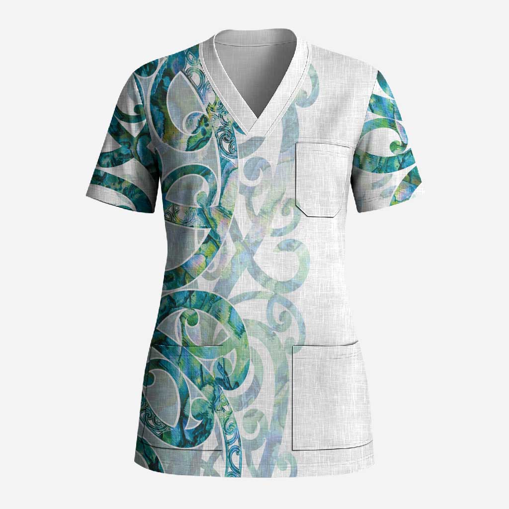 Paua Shell Maori Scrub Top Koru Kowhaiwhai - Aussie Hoodie