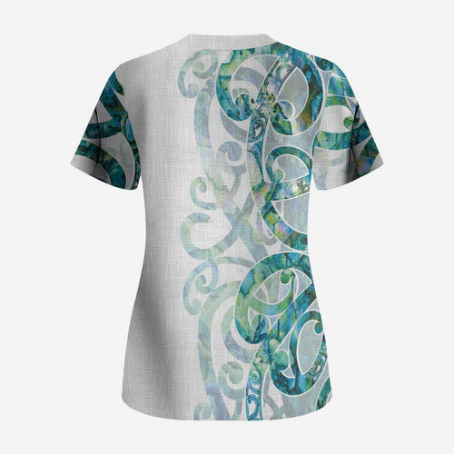 Paua Shell Maori Scrub Top Koru Kowhaiwhai - Aussie Hoodie