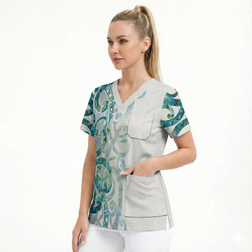 Paua Shell Maori Scrub Top Koru Kowhaiwhai - Aussie Hoodie