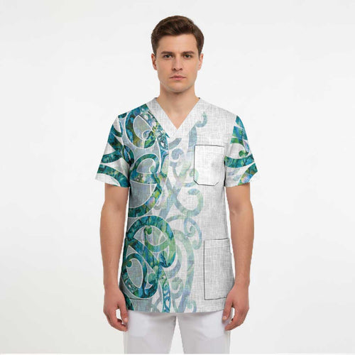 Paua Shell Maori Scrub Top Koru Kowhaiwhai - Aussie Hoodie