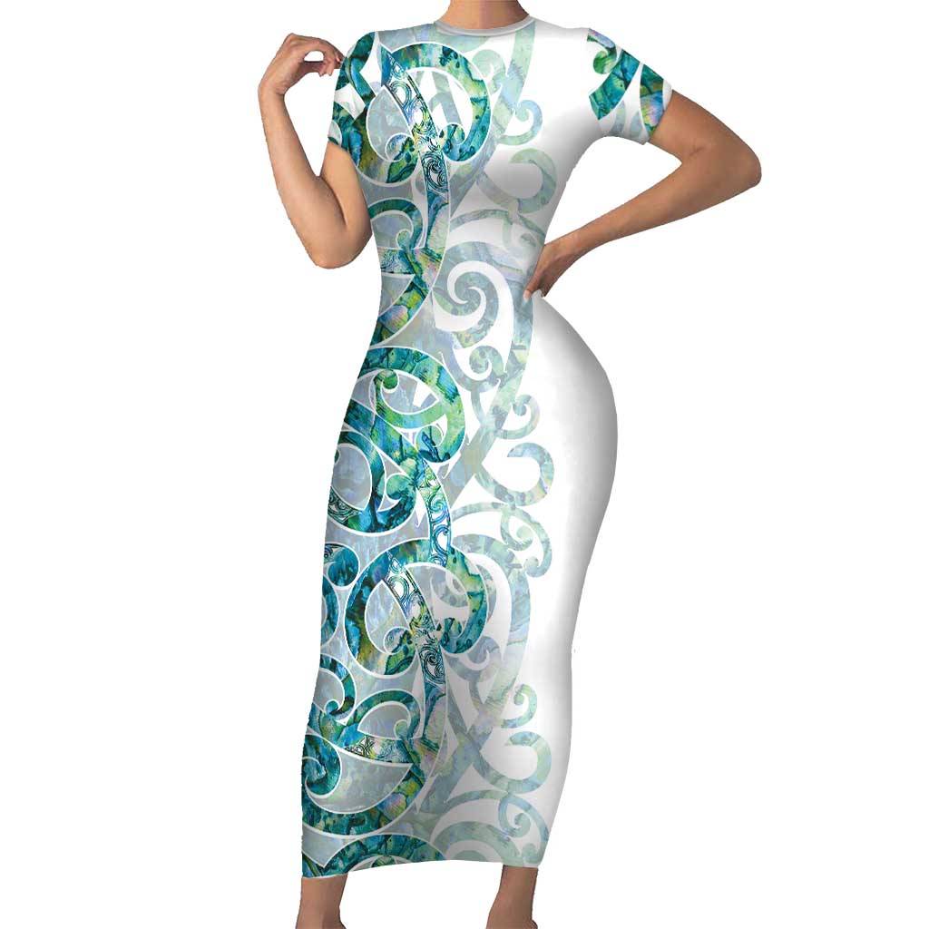 Paua Shell Maori Short Sleeve Bodycon Dress Koru Kowhaiwhai - Aussie Hoodie