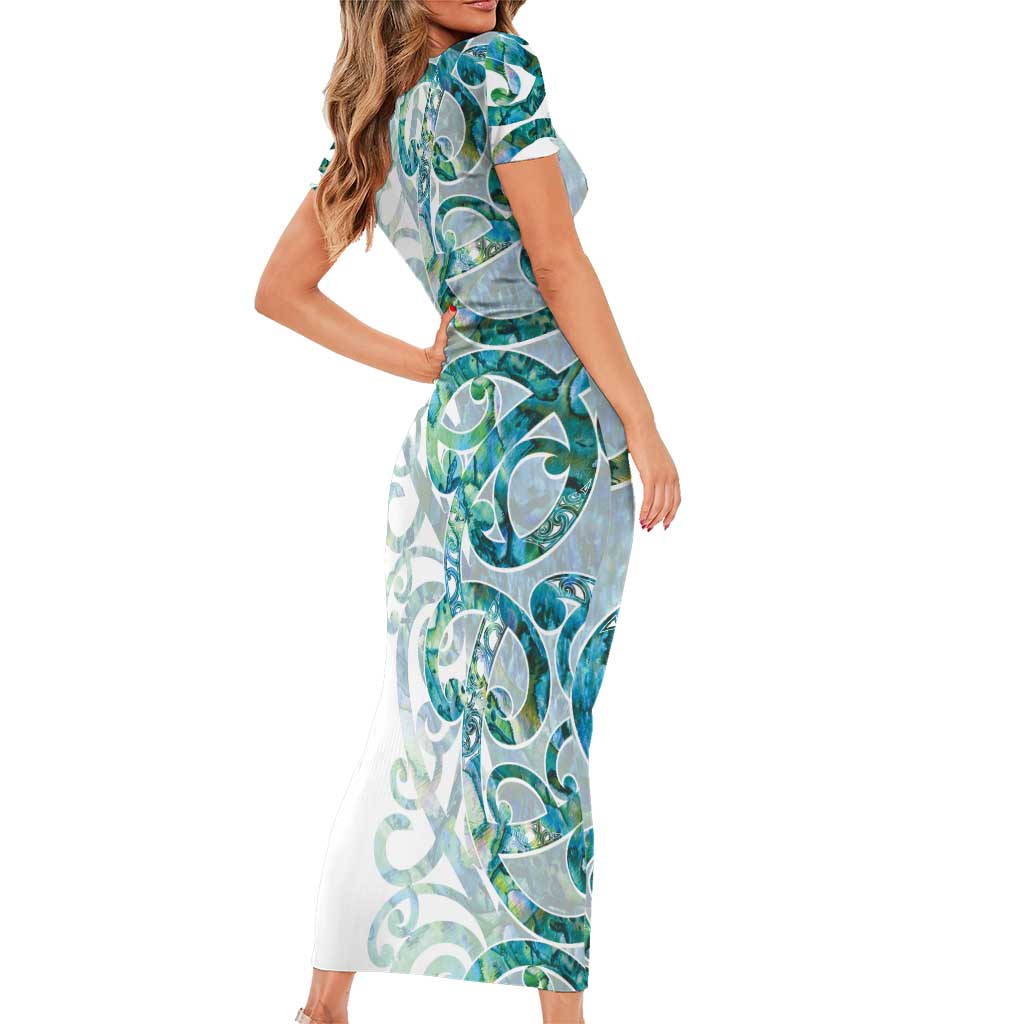 Paua Shell Maori Short Sleeve Bodycon Dress Koru Kowhaiwhai - Aussie Hoodie