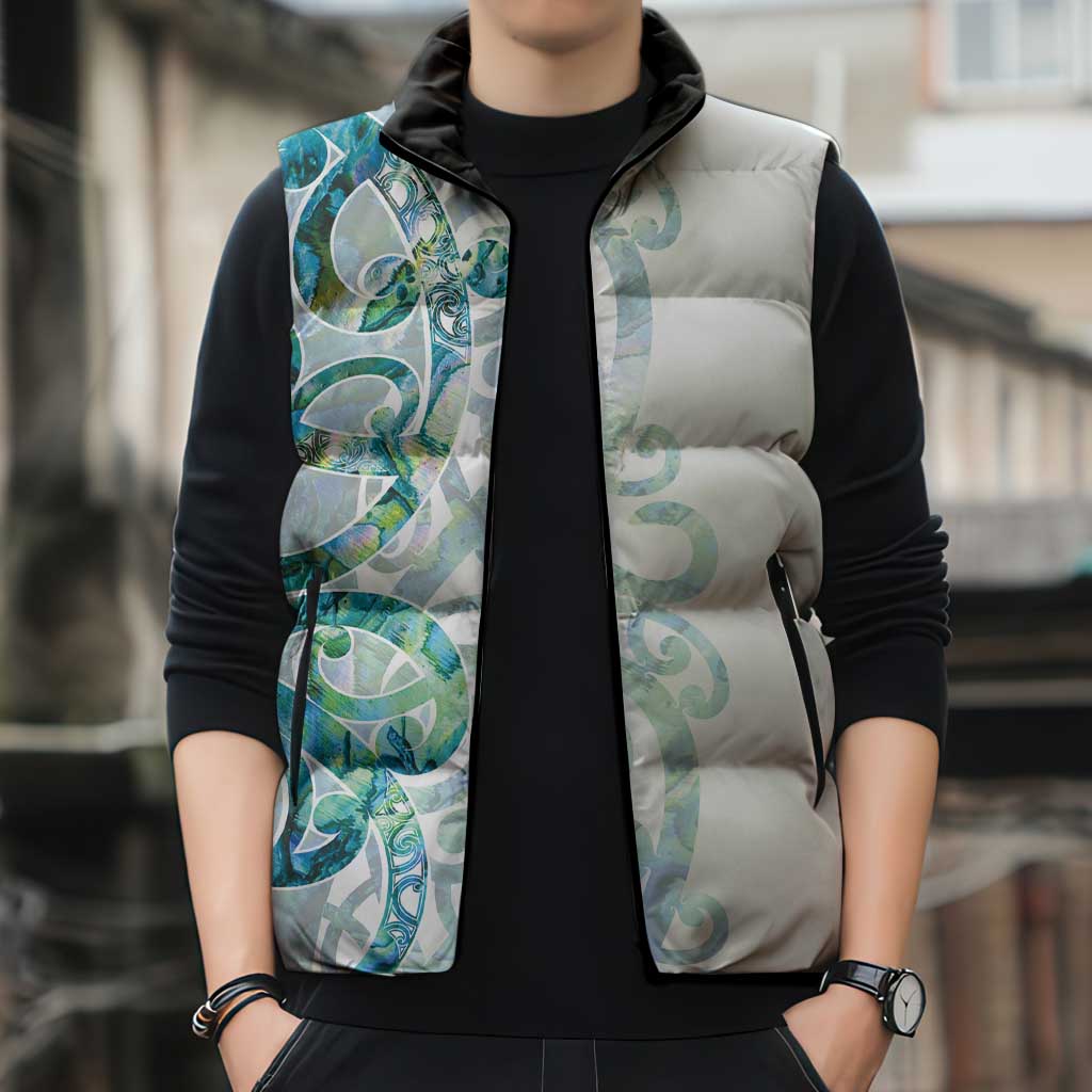 Paua Shell Maori Sleeveless Puffer Jacket Koru Kowhaiwhai - Aussie Hoodie