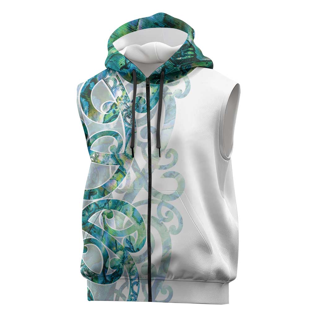 Paua Shell Maori Sleeveless Zip Hoodie Koru Kowhaiwhai - Aussie Hoodie