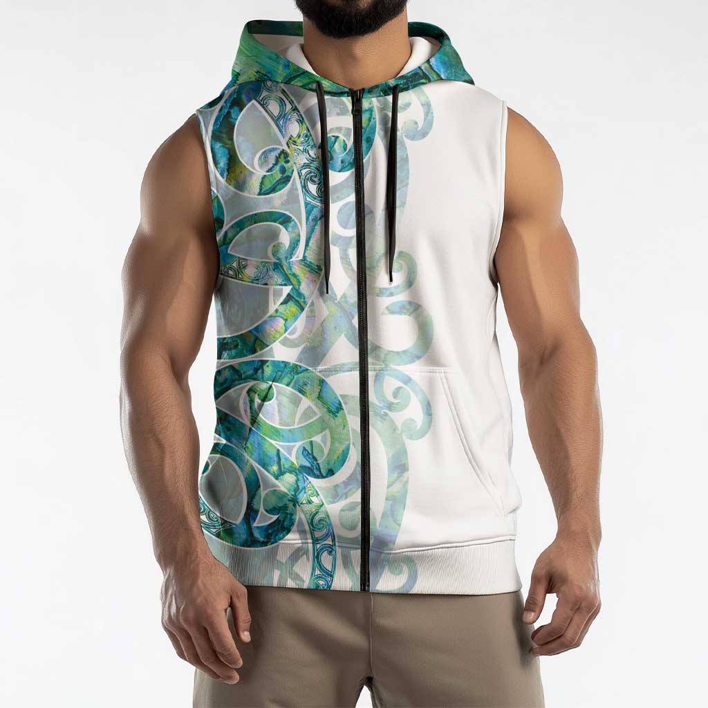 Paua Shell Maori Sleeveless Zip Hoodie Koru Kowhaiwhai - Aussie Hoodie
