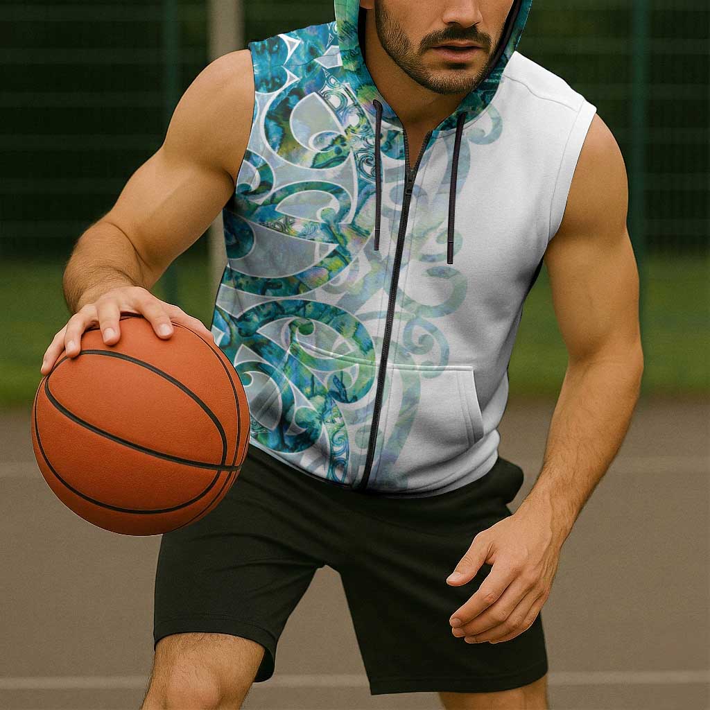 Paua Shell Maori Sleeveless Zip Hoodie Koru Kowhaiwhai - Aussie Hoodie