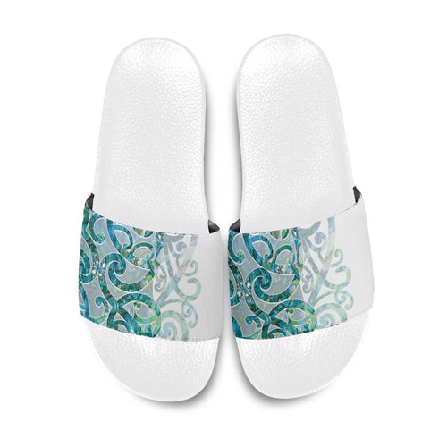 Paua Shell Maori Slide Sandals Koru Kowhaiwhai - Aussie Hoodie