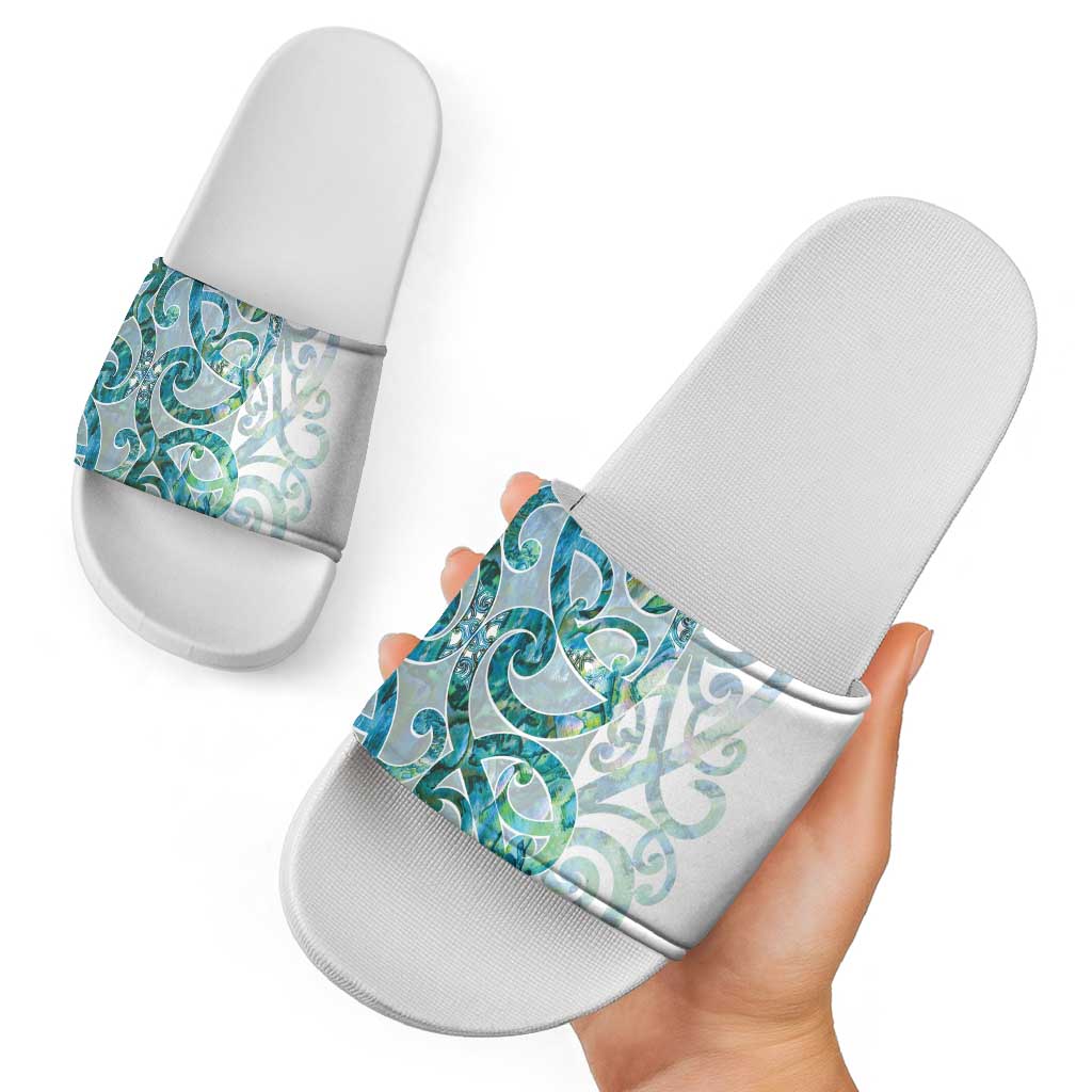 Paua Shell Maori Slide Sandals Koru Kowhaiwhai - Aussie Hoodie