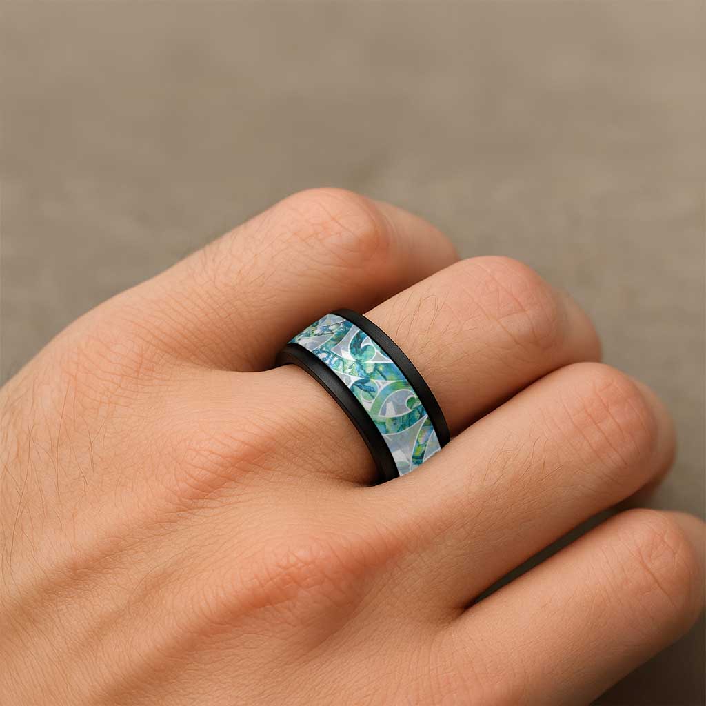 Paua Shell Maori Spinner Ring Koru Kowhaiwhai