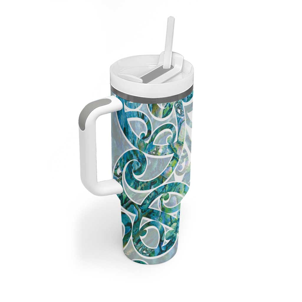 Paua Shell Maori Tumbler With Handle Koru Kowhaiwhai - Aussie Hoodie
