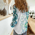 Paua Shell Maori Women Casual Shirt Koru Kowhaiwhai - Aussie Hoodie