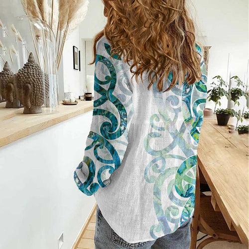 Paua Shell Maori Women Casual Shirt Koru Kowhaiwhai - Aussie Hoodie