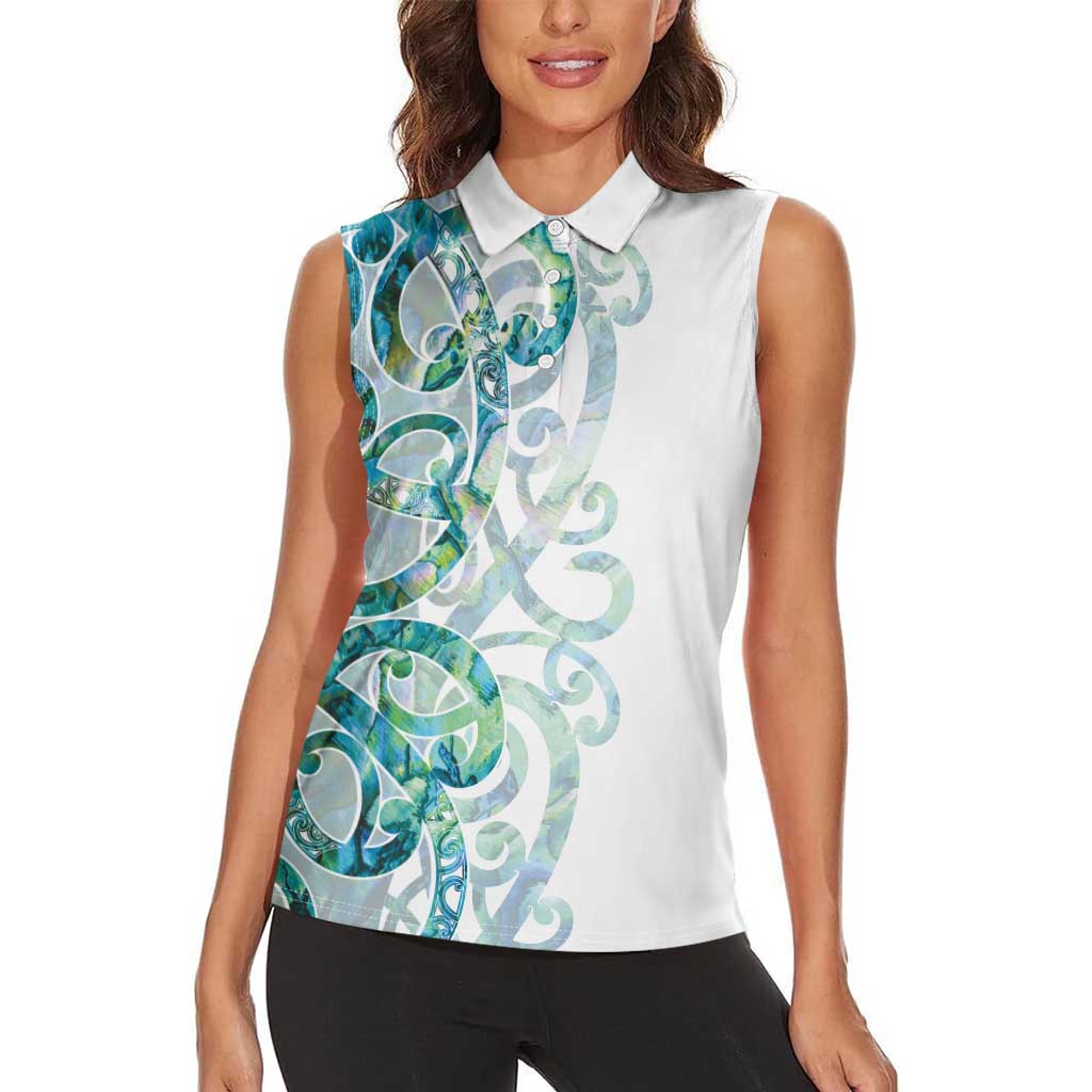 Paua Shell Maori Women Sleeveless Polo Shirt Koru Kowhaiwhai - Aussie Hoodie