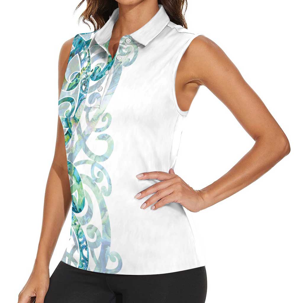 Paua Shell Maori Women Sleeveless Polo Shirt Koru Kowhaiwhai - Aussie Hoodie