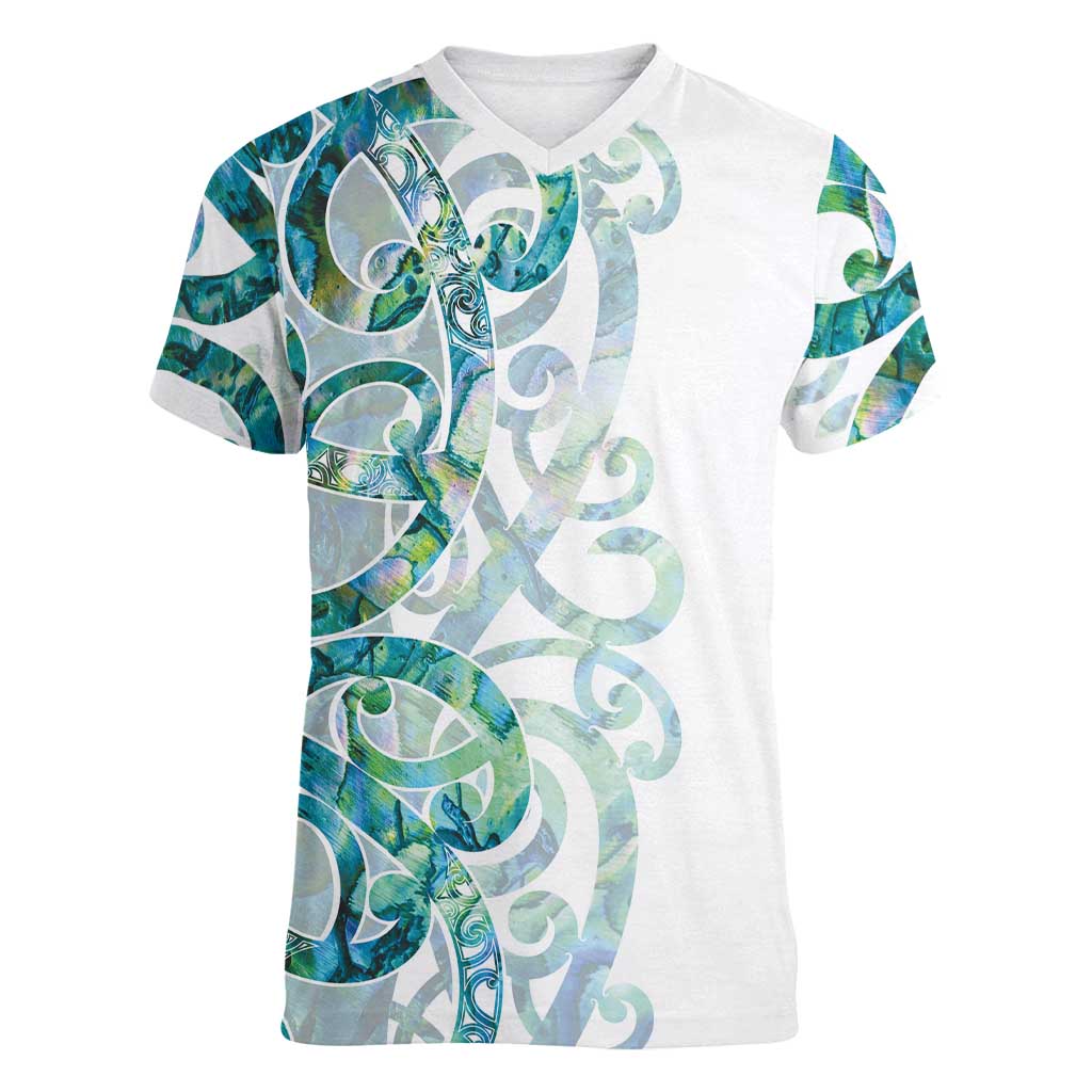 Paua Shell Maori Women V-Neck T-Shirt Koru Kowhaiwhai - Aussie Hoodie