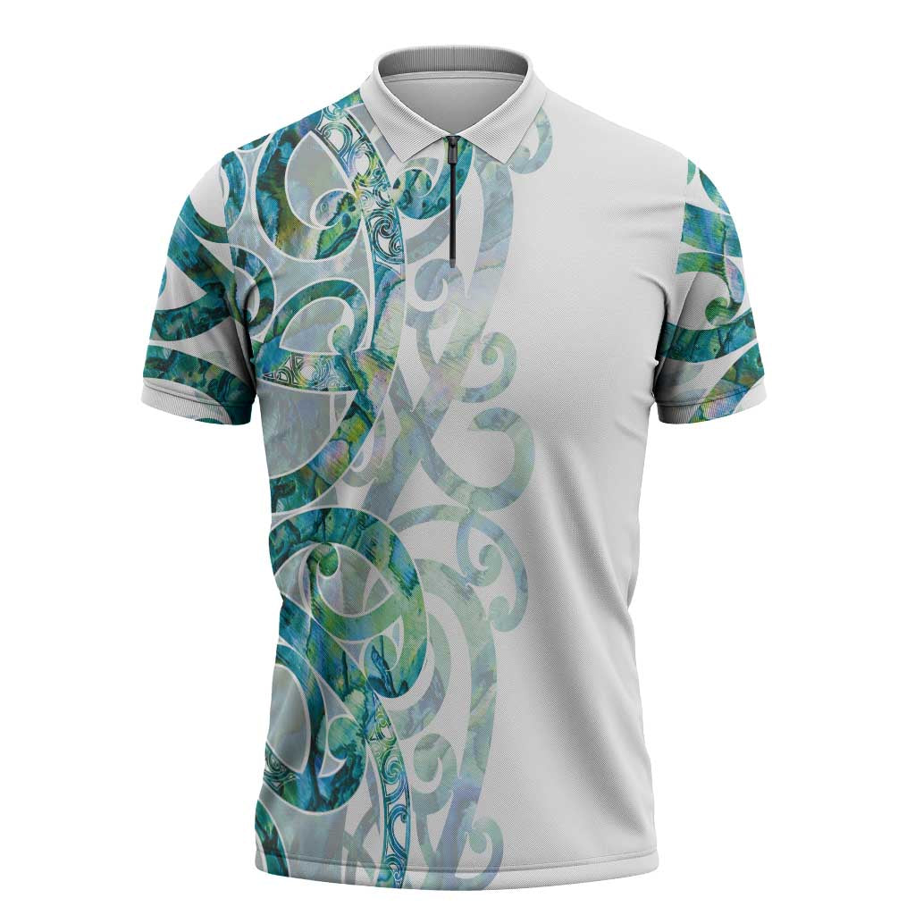 Paua Shell Maori Zipper Polo Shirt Koru Kowhaiwhai - Aussie Hoodie