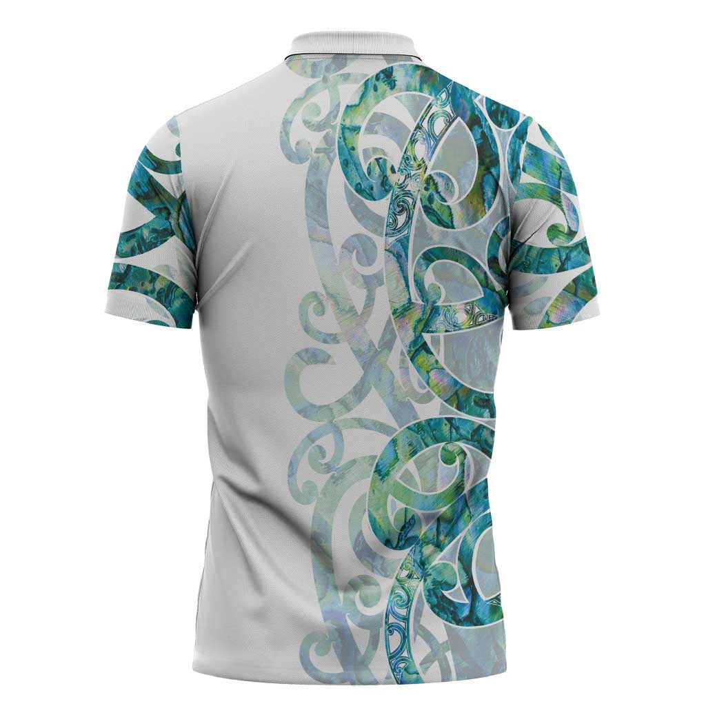Paua Shell Maori Zipper Polo Shirt Koru Kowhaiwhai - Aussie Hoodie