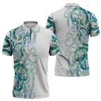 Paua Shell Maori Zipper Polo Shirt Koru Kowhaiwhai - Aussie Hoodie