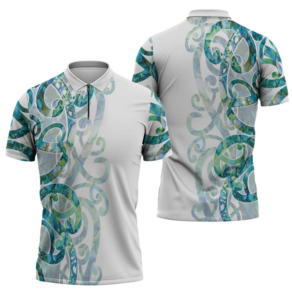 Paua Shell Maori Zipper Polo Shirt Koru Kowhaiwhai - Aussie Hoodie