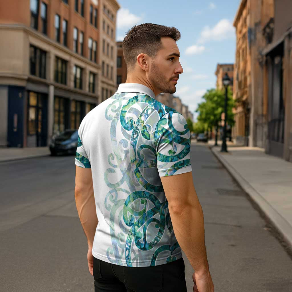 Paua Shell Maori Zipper Polo Shirt Koru Kowhaiwhai - Aussie Hoodie