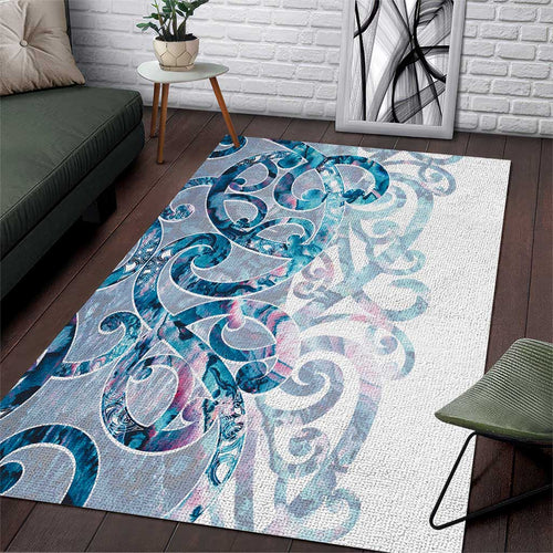 Turquoise Paua Shell Maori Area Rug Koru Kowhaiwhai - Aussie Hoodie