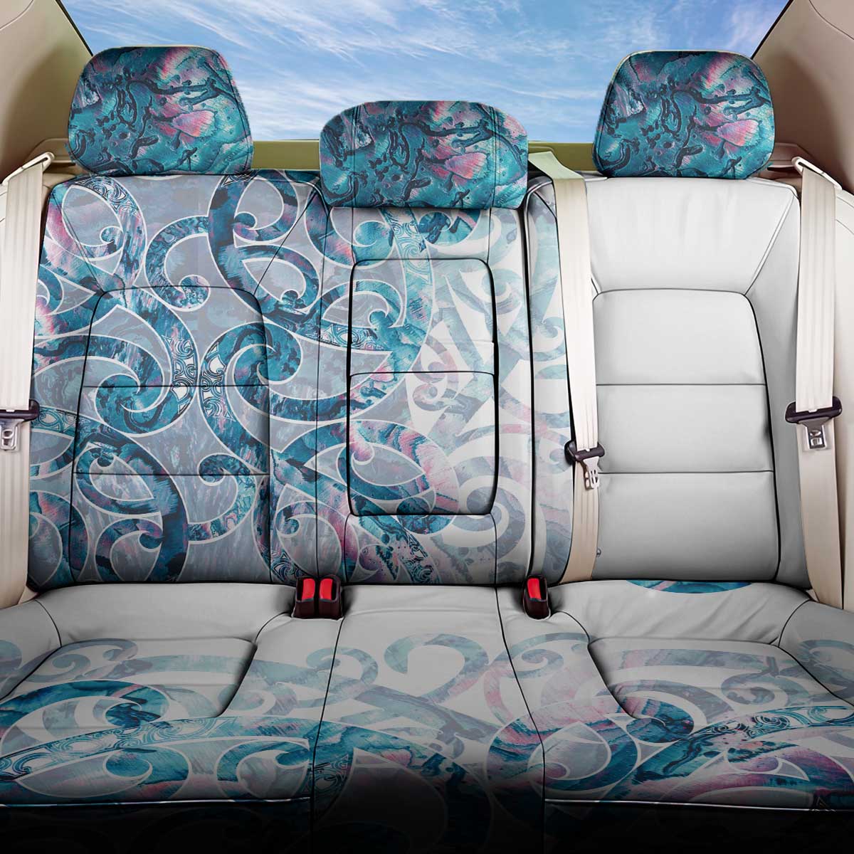 Turquoise Paua Shell Maori Back Car Seat Cover Koru Kowhaiwhai - Aussie Hoodie