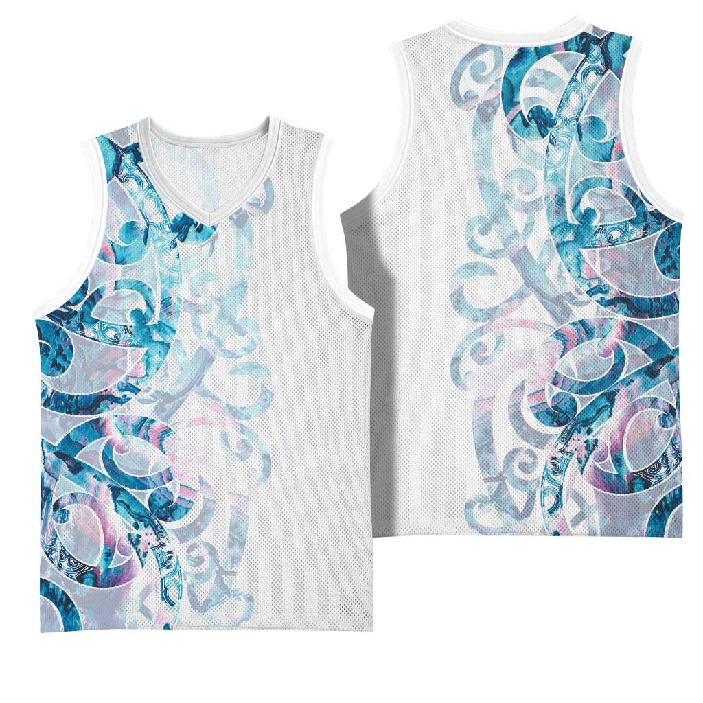 Turquoise Paua Shell Maori Basketball Jersey Koru Kowhaiwhai - Aussie Hoodie
