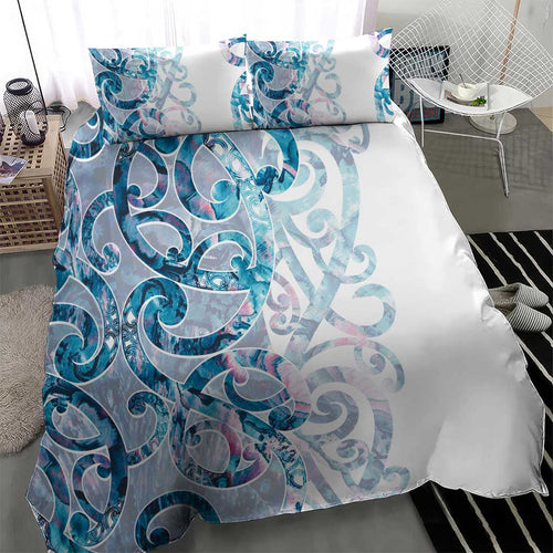 Turquoise Paua Shell Maori Bedding Set Koru Kowhaiwhai - Aussie Hoodie